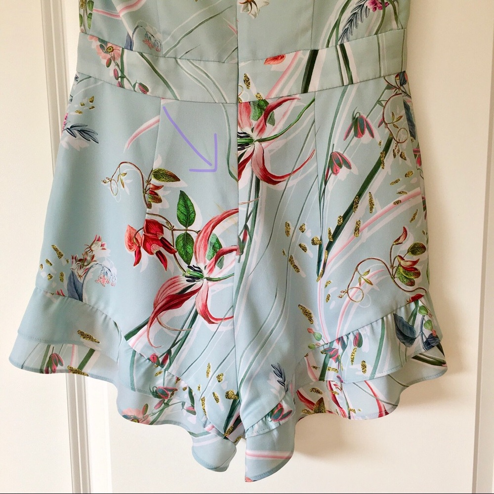 Bebe Blue & Floral Romper, Size 4/S, Satin Finish - Picture 8 of 9